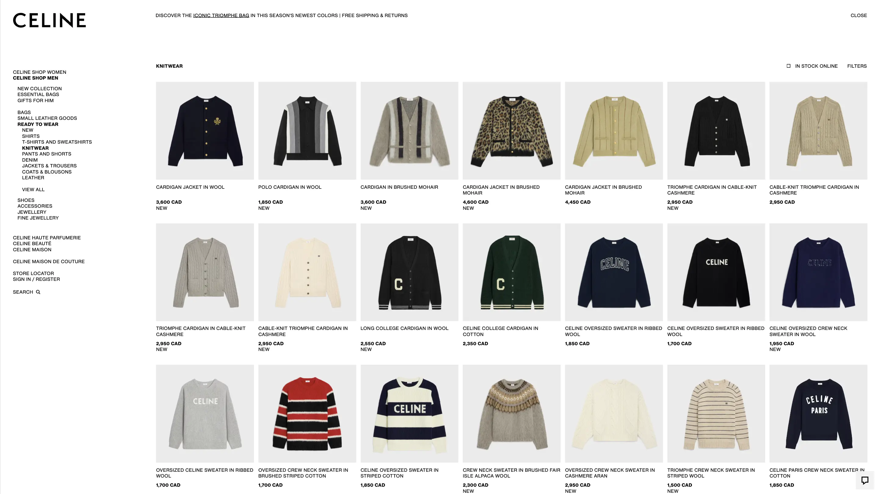 Celine product listing page