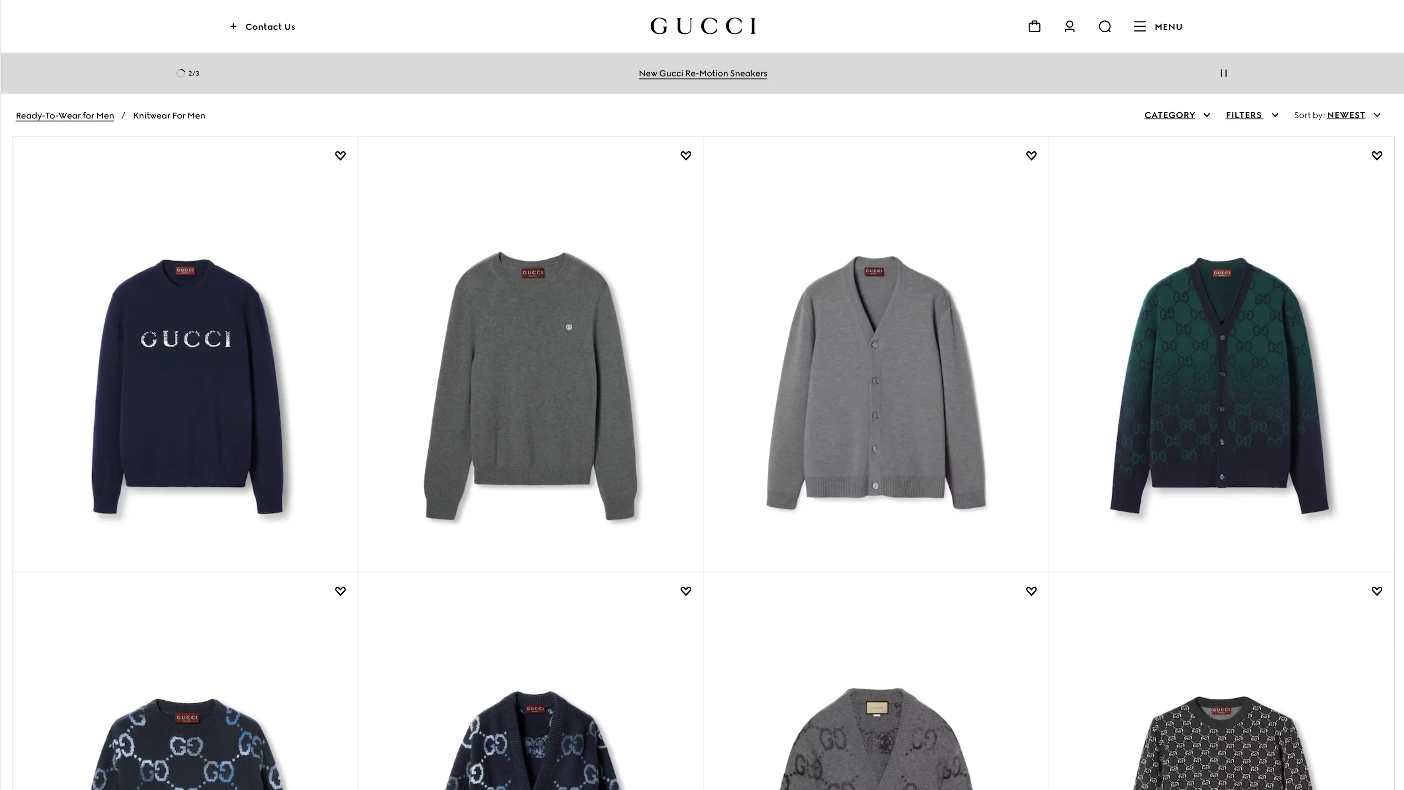 Gucci product listing page