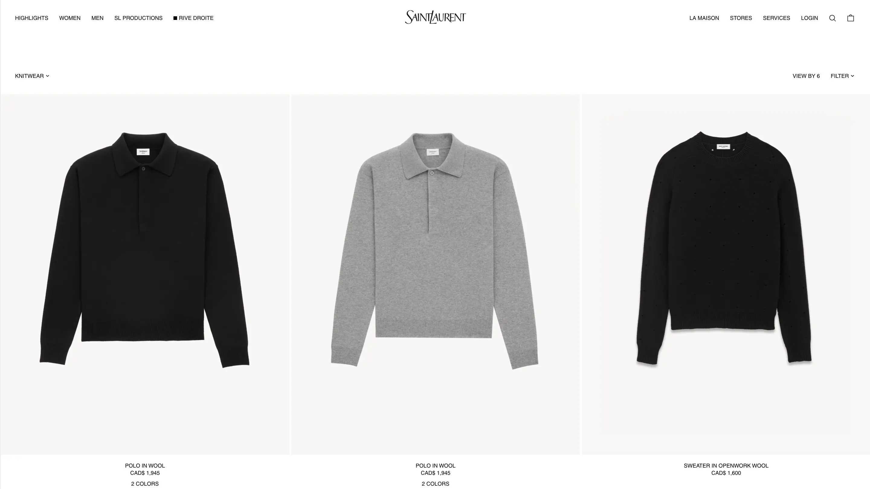 Yves Saint Laurent product listing page