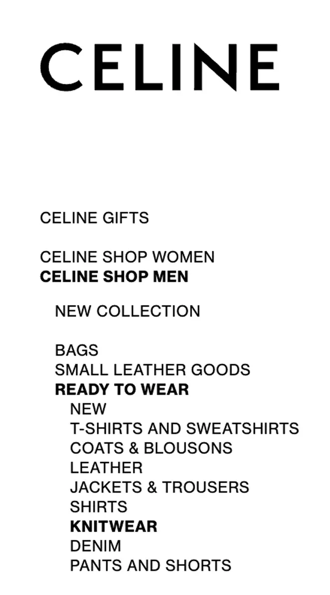 Celine navigation menu