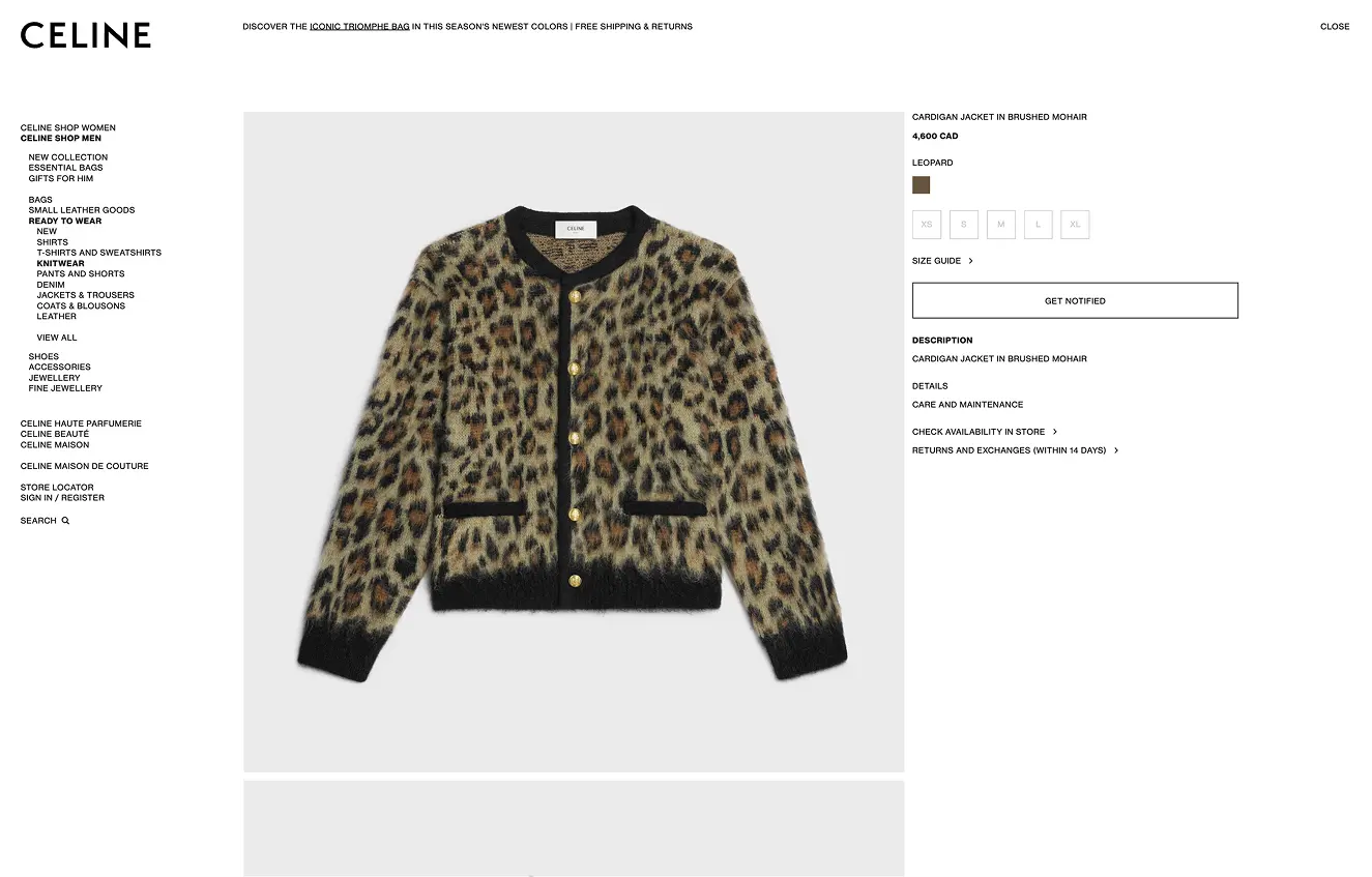 Celine product detail page