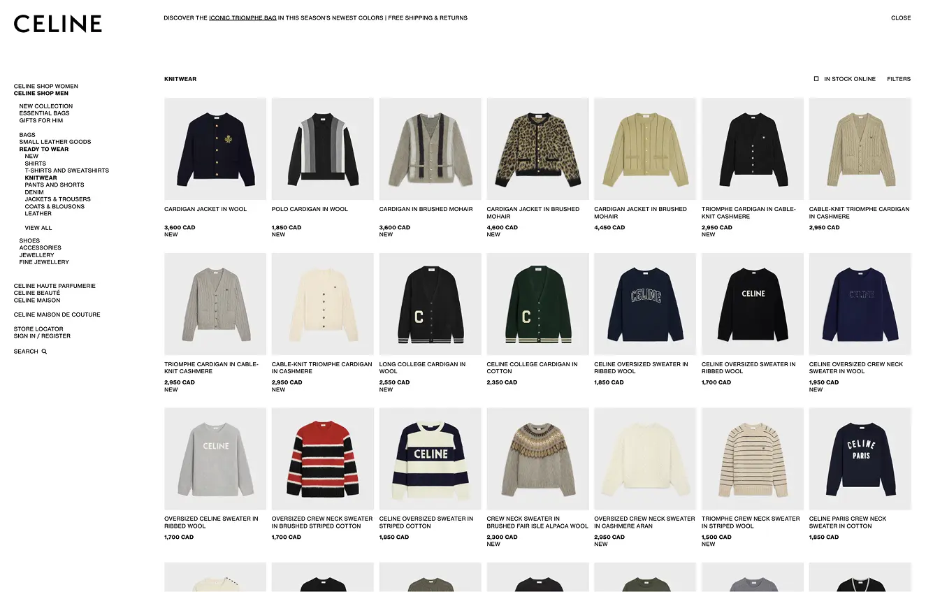 Celine product listing page