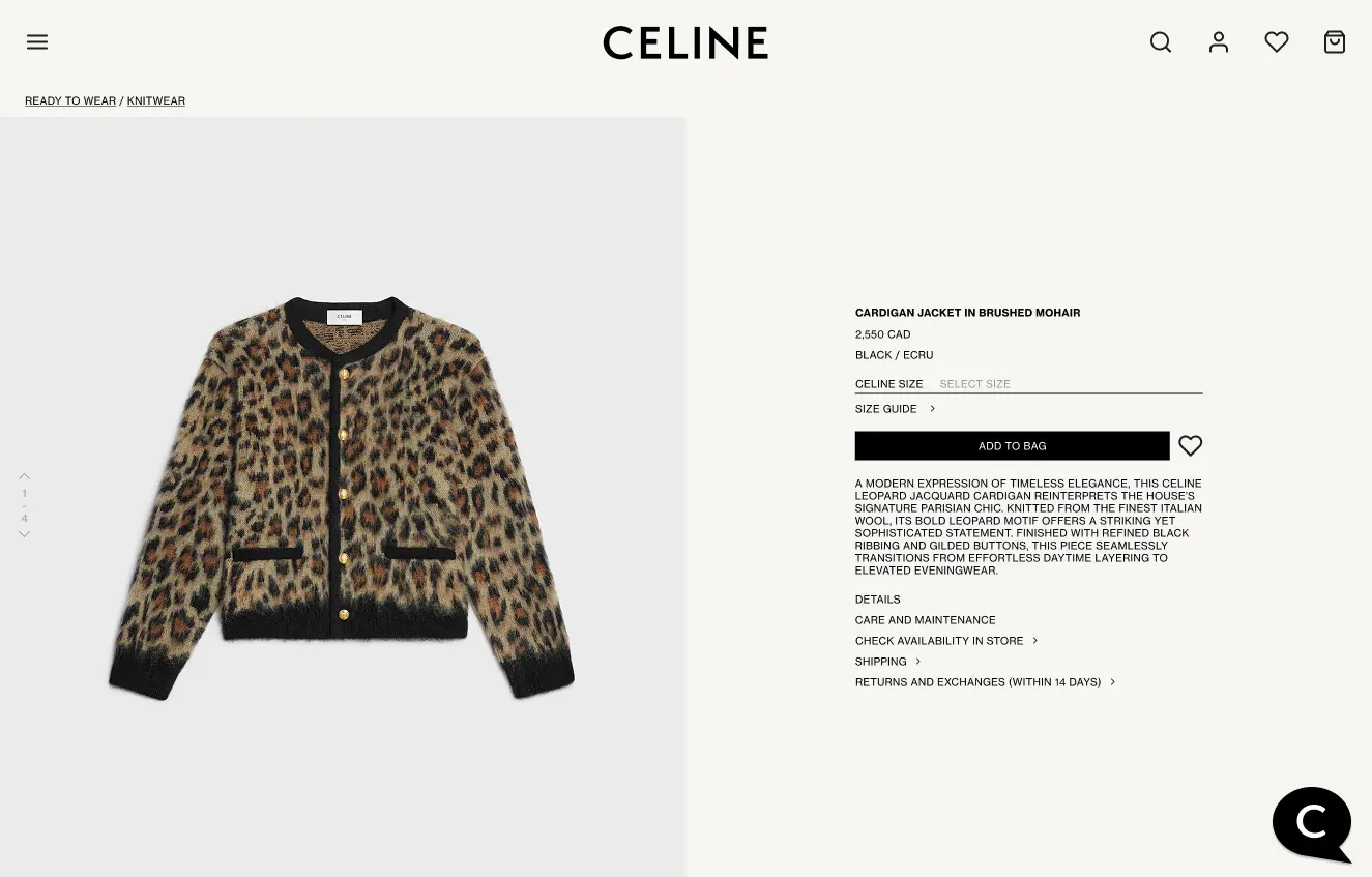 Celine redesigned product detail page