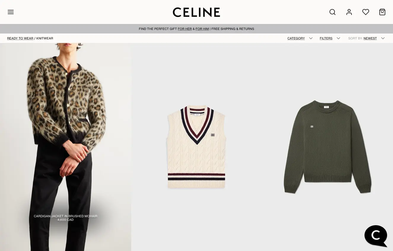 Celine redesigned product listing page